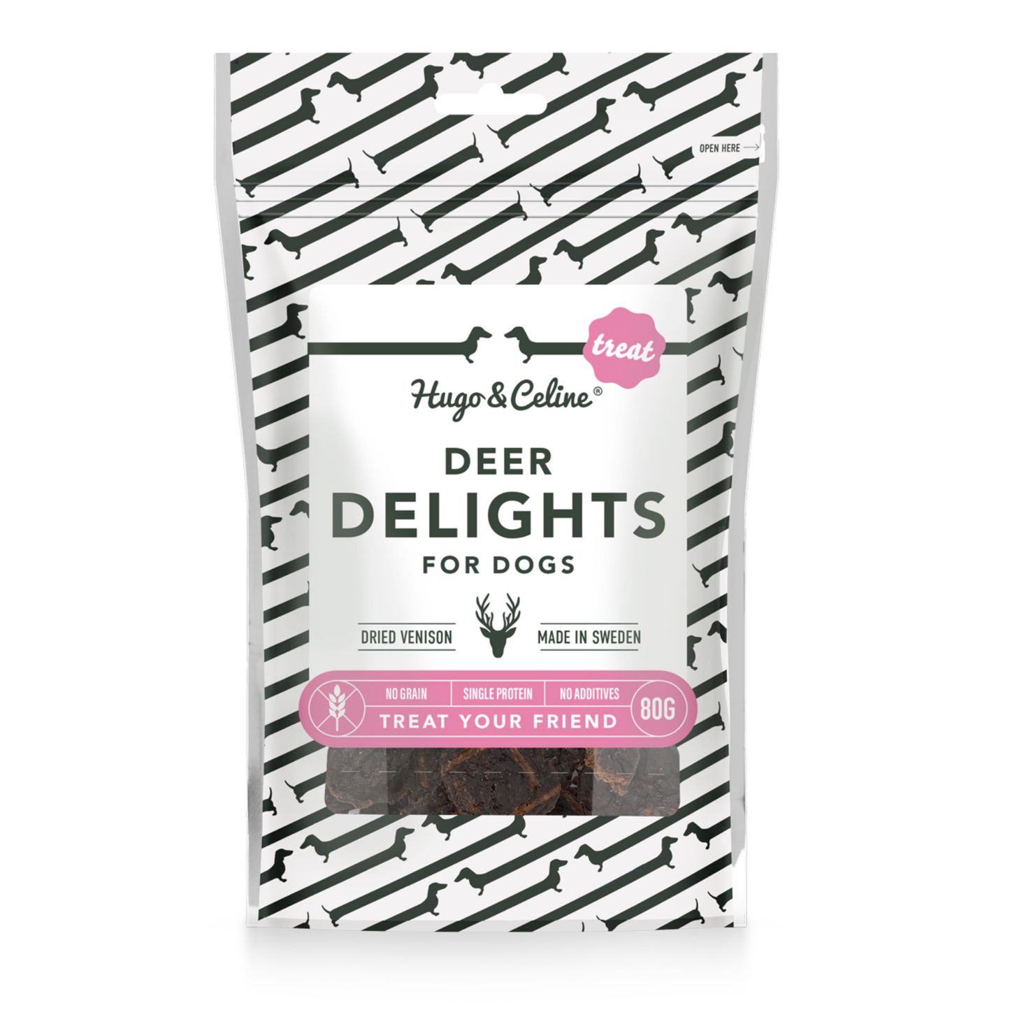 Pure venison protein Hugo & Celine Deer Delights new bag design
