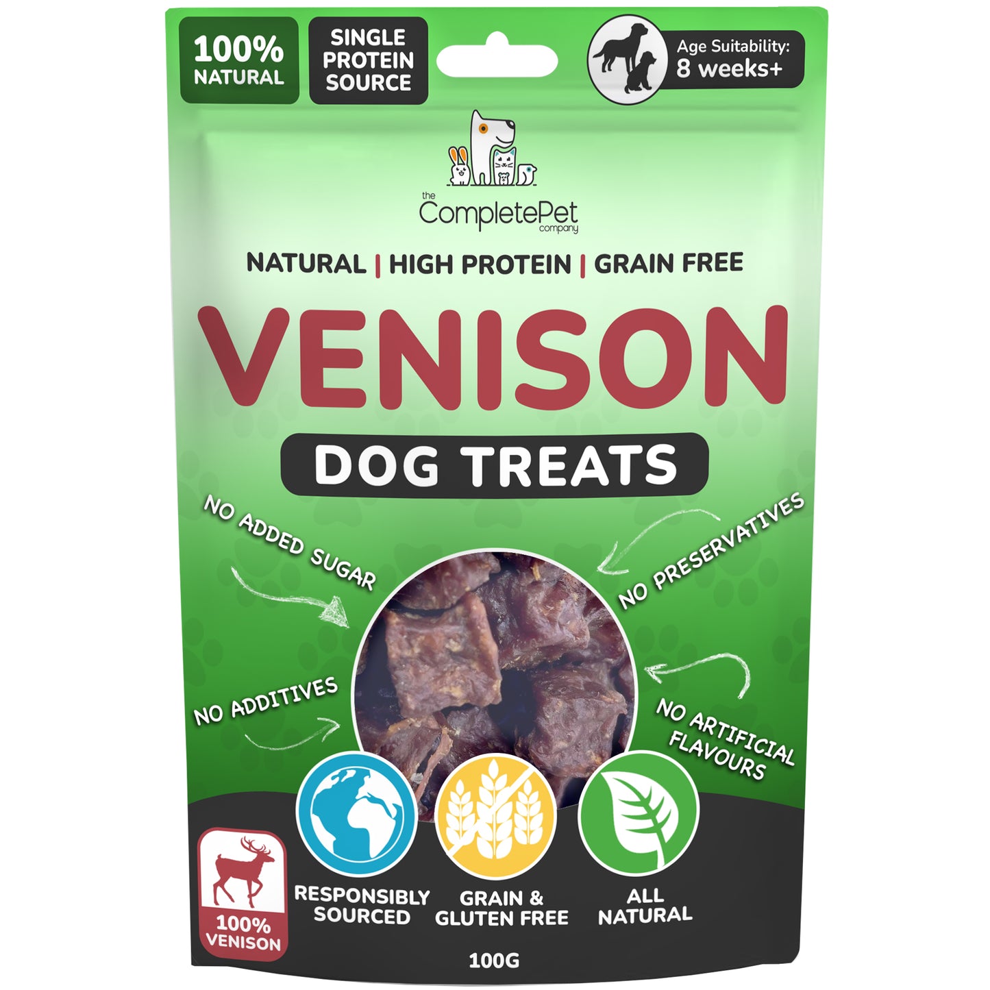 Natural Meat Dog Treats - VENISON - Low Fat Healthy Dog Training Treats
