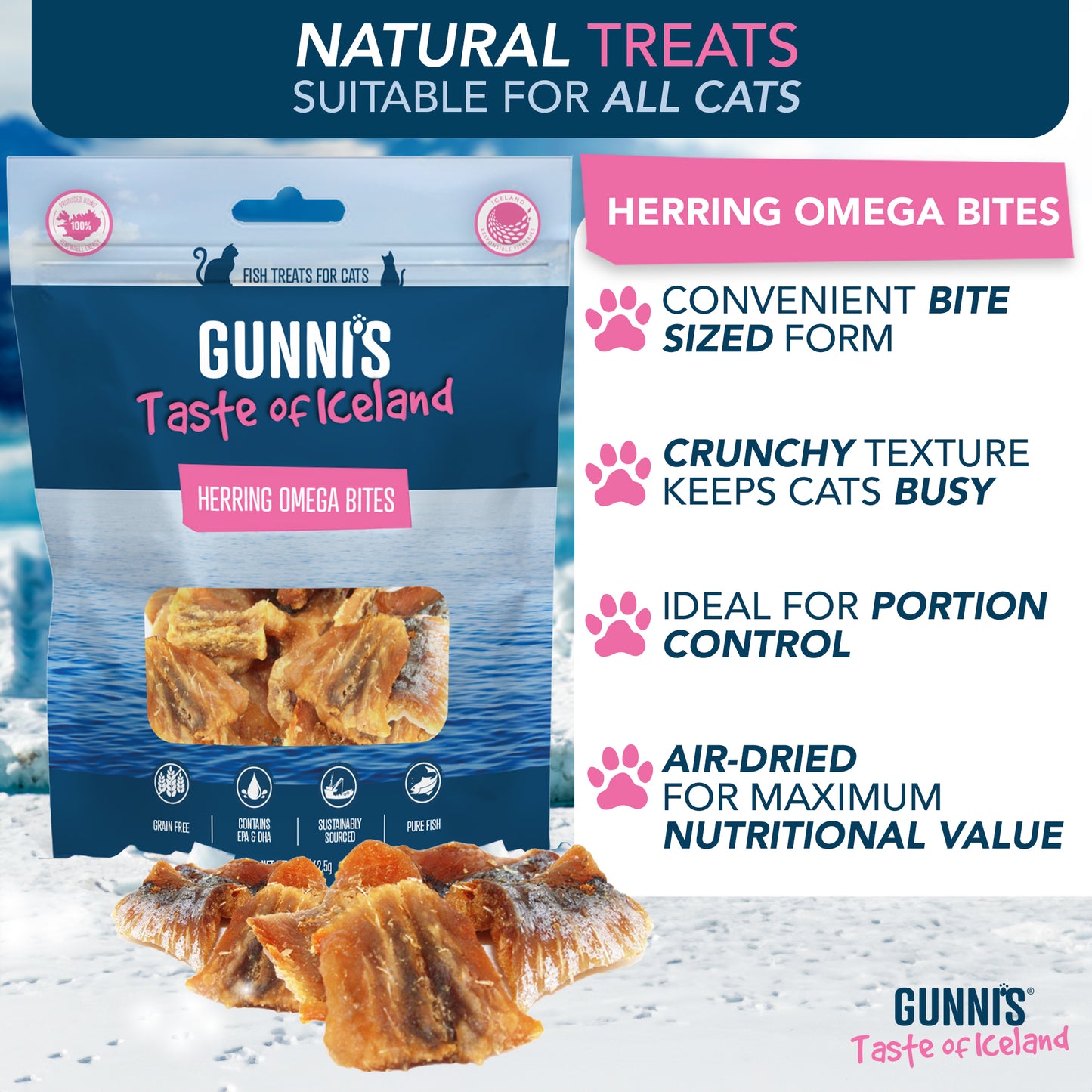 Gunnis Herring Omega Bites for Cats, 42.5g