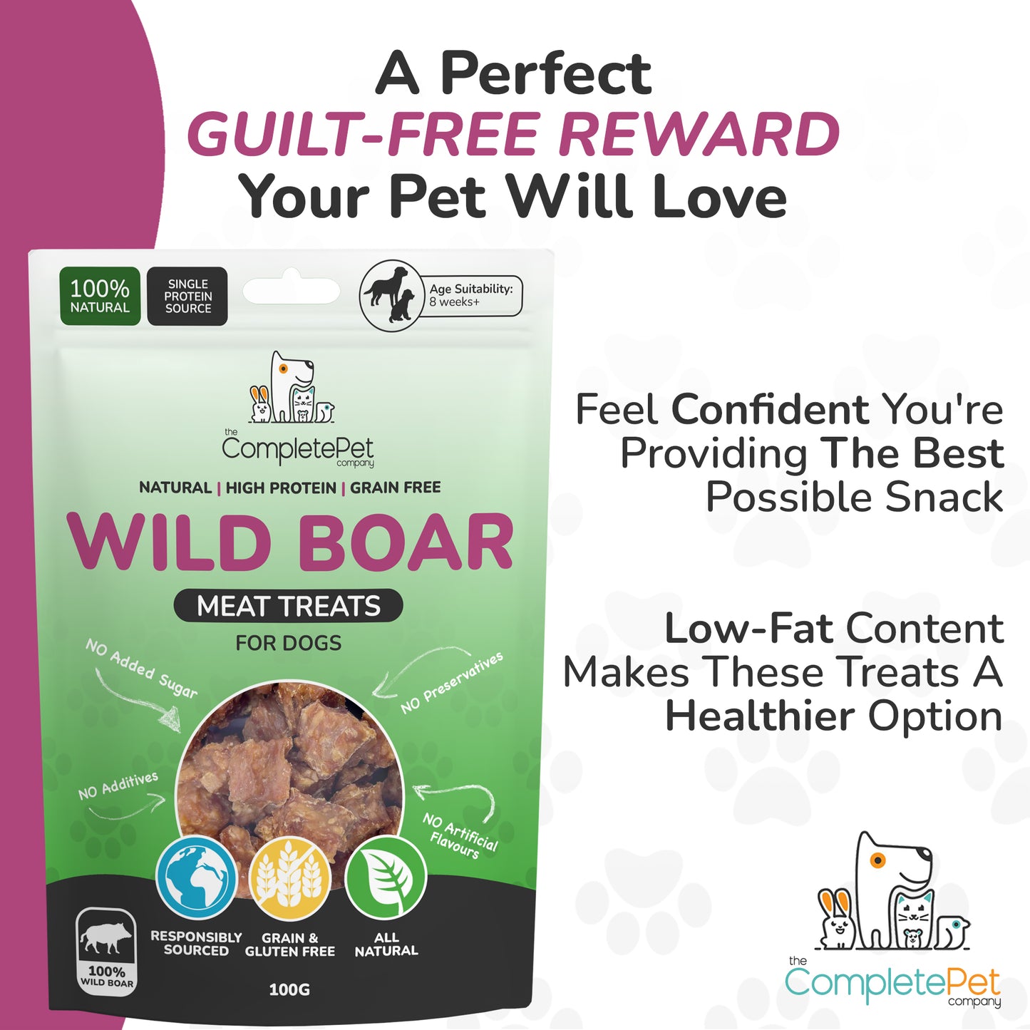 Natural Meat Dog Treats - WILD BOAR - Low Fat Healthy Dog Training Treats