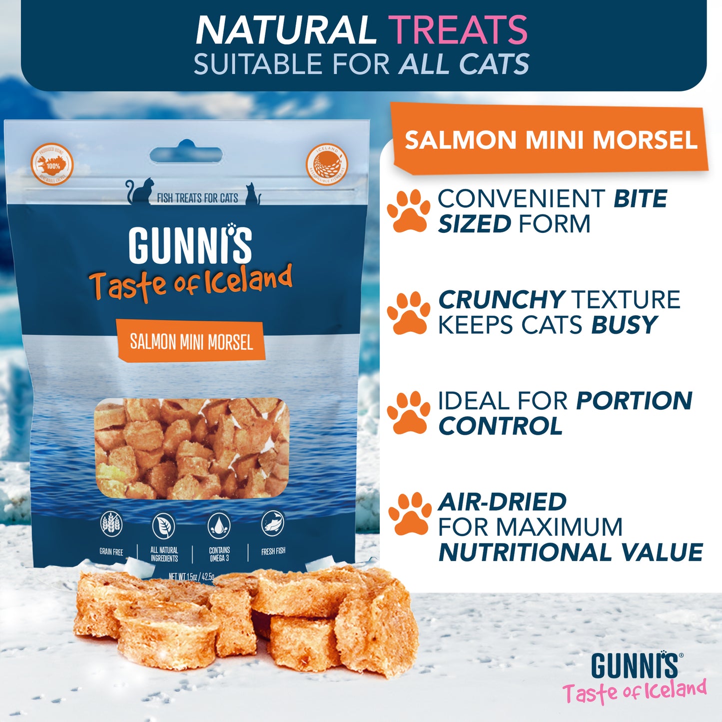 Gunnis Salmon Mini Morsels Cat Treats, 42.5g